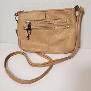 Cole Haan Leather Crossbody Bag Beige Zip Pockets Adjustable Strap Purse